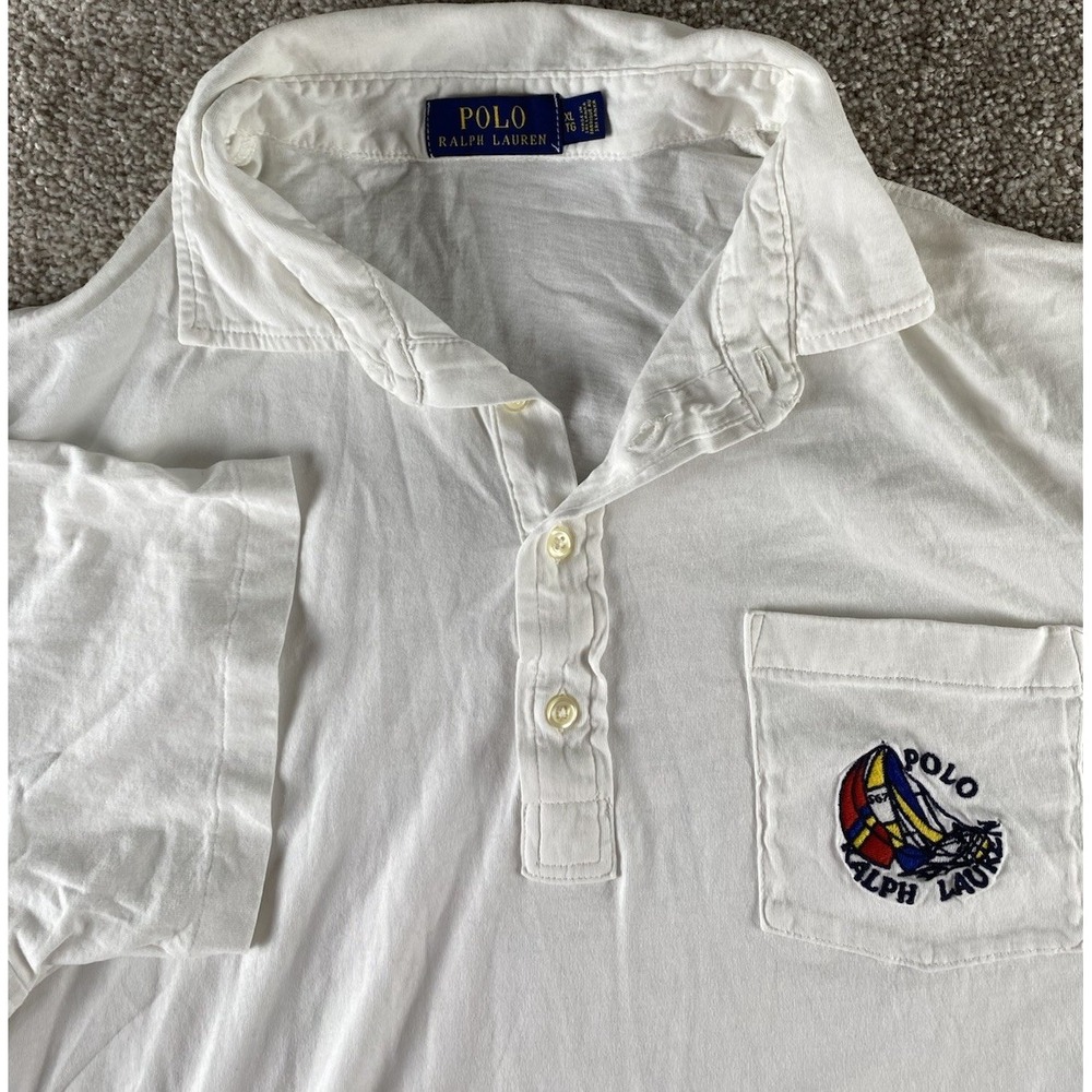 Polo Ralph Lauren White Polo Shirt Pocket Beach Logo Mens XL Cotton Preppy Work